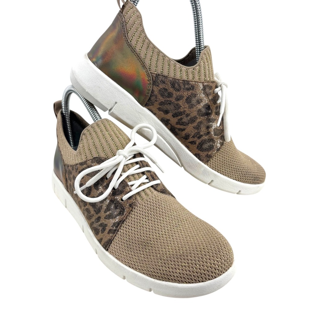 Johnston & Murphy Tamara Sneaker Women Tan Leopard Print Knit Suede Size 7M US‎